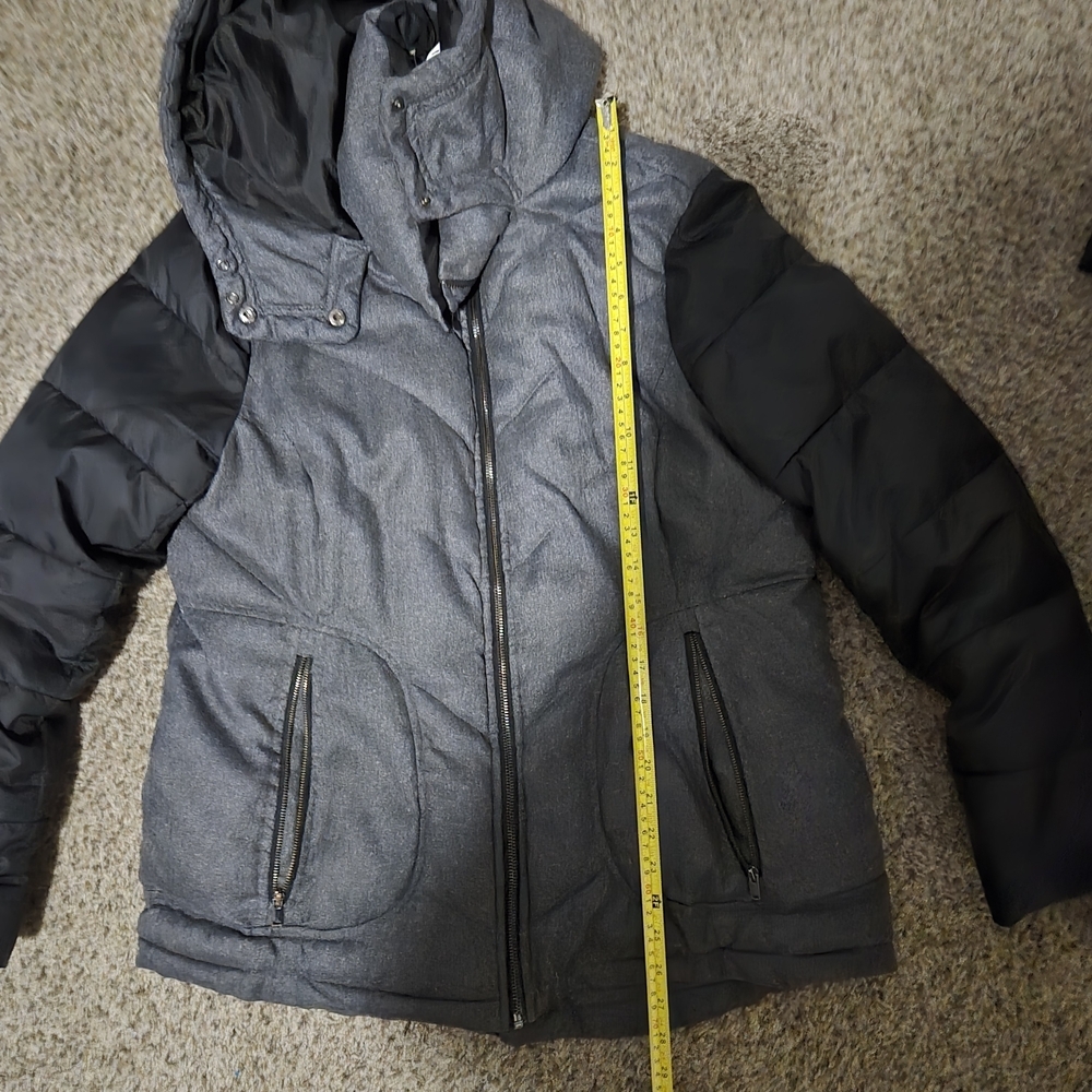 Metaphor Womens XL Puffer Jacket Gray Herringbone Mixed Media Quilted Hooded Par - Picture 5 of 9